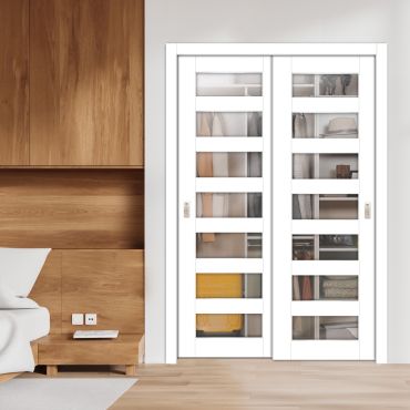 3 Panel Bypass Sliding Closet Door with Frosted, Clear or Textured Glass Insert LFCT-1866
