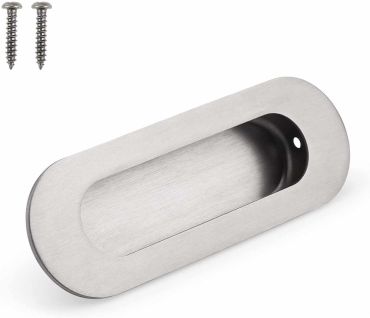 Pair of Brushed Nickel Recessed Finger Pulls for Flush Pocket Doors