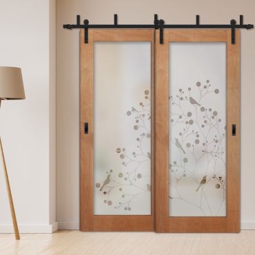 2 Leaf Sliding Barn Bypass Doors with Glass Insert BGD-1156