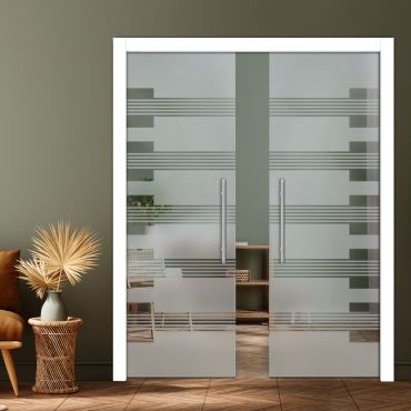 Double Pocket Sliding Glass Door with Frosted Design PSGD-0944