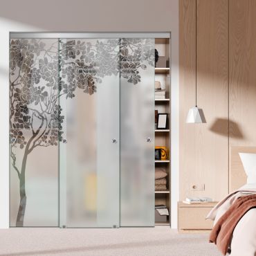 3 Panel Frameless Closet Glass Sliding Bypass Door Fsg3-1535