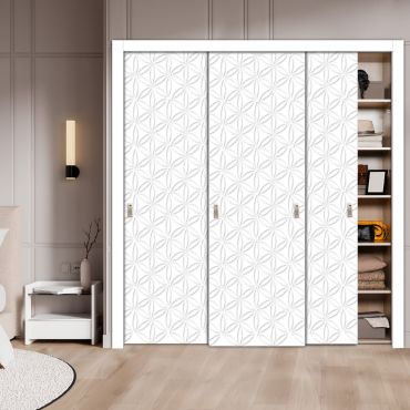 3 Leaf Bypass Sliding Closet Door With Modern Engraved Design 3SCD - 2050