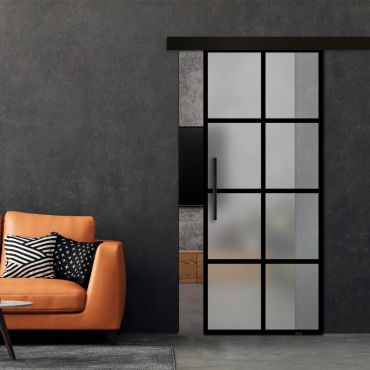 Frameless Sliding Barn Door Industrial Style with Black Hardware (Complete Kit) FSBDI-1388