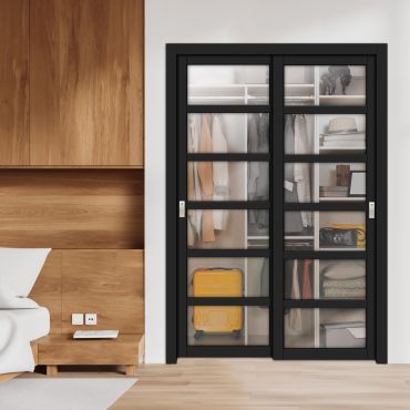 3 Panel Bypass Sliding Closet Door with Frosted, Clear or Textured Glass Insert LFCT-1867