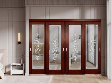 4 Leaf Premium Line Bypass Sliding Closet Door with Mirror Insert & Frosted Design SCD-1631