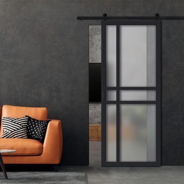 Loft Style Sliding Barn Door with Glass Panel LSBD-1408