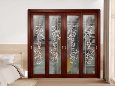 4 Leaf Premium Line Bypass Sliding Closet Door with Glass Insert & Frosted Design PBSW-1708