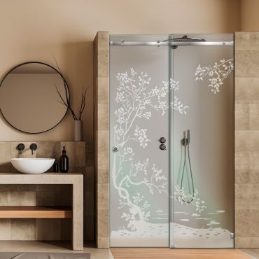 Frameless Sliding Glass Shower Door with Frosted Design FSGS - 2258