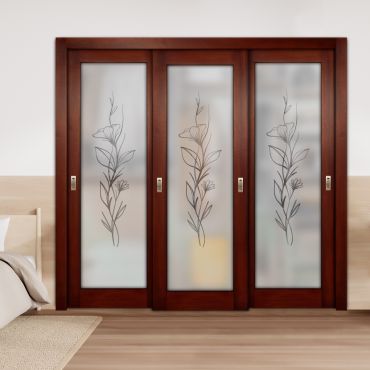 3 Leaf Premium Line Bypass Sliding Closet Door with Glass Insert & Frosted Design PBS3-1673