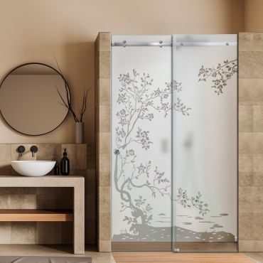 Frameless Sliding Glass Shower Door with Frosted Design FSGS - 2258