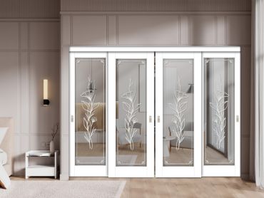 4 Leaf Premium Line Bypass Sliding Closet Door with Mirror Insert & Frosted Design SCD-1631