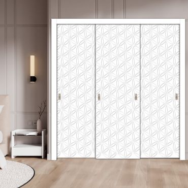  3 Leaf Bypass Sliding Closet Door With Modern Engraved Design 3SCD - 2050