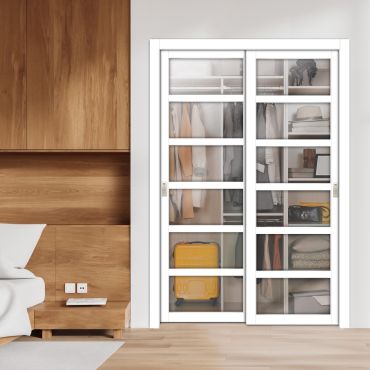 3 Panel Bypass Sliding Closet Door with Frosted, Clear or Textured Glass Insert LFCT-1867