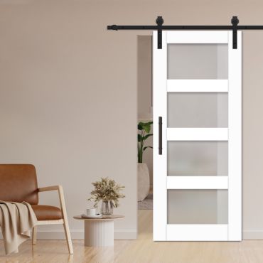 4 Panel Sliding Barn Door with Multi-Type Glass Inserts WGD-1369