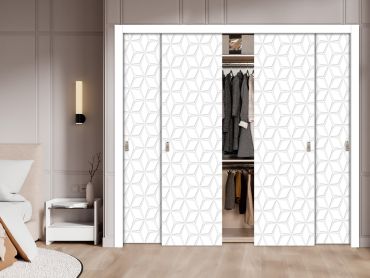4 Leaf Bypass Sliding Closet Door With Modern Engraved Design 4SCD - 2235