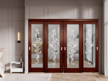 4 Leaf Premium Line Bypass Sliding Closet Door with Mirror Insert & Frosted Design SCD-1632