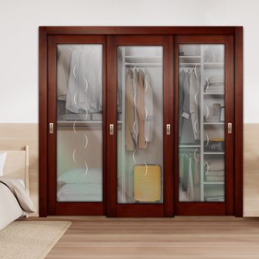 3 Leaf Premium Line Bypass Sliding Closet Door with Glass Insert & Frosted Design PBS3-1674