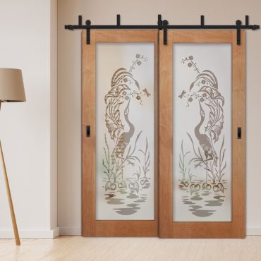 2 Leaf Sliding Barn Bypass Doors with Glass Insert BGD-0397