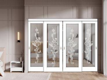 4 Leaf Premium Line Bypass Sliding Closet Door with Mirror Insert & Frosted Design SCD-1632