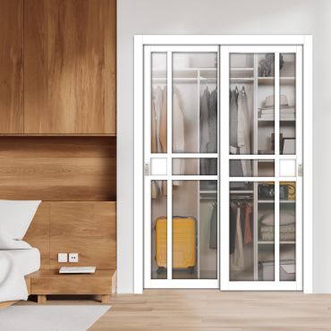 3 Panel Bypass Sliding Closet Door with Frosted, Clear or Textured Glass Insert LFCT-1868