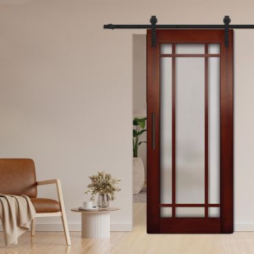 9 Panel Sliding Barn Door with Multi-Type Glass Inserts WGD-1377