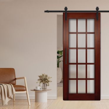 15 Panel Sliding Barn Door with Multi-Type Glass Inserts WGD-1378