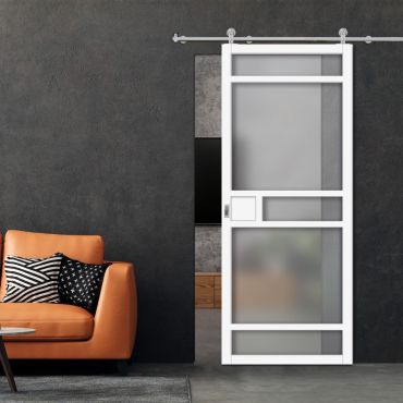 Loft Style Sliding Barn Door with Glass Panel LSBD-1411