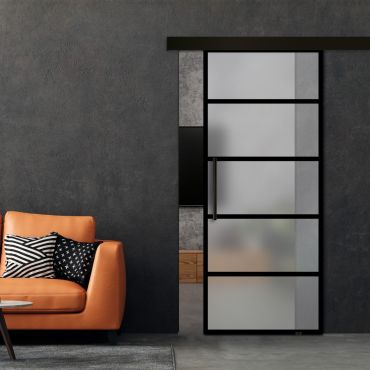 Frameless Sliding Barn Door Industrial Style with Black Hardware (Complete Kit) FSBDI-1390