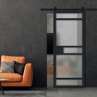 Loft Style Sliding Barn Door with Glass Panel LSBD-1411