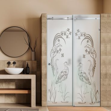 Frameless Sliding Glass Shower Door with Frosted Design FSGS - 2260