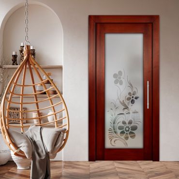 Self-Closing Wood Interior Door with Glass Insert (Frosted Glass) PWGD-1395