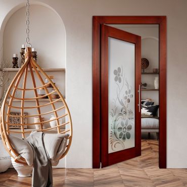 Self-Closing Wood Interior Door with Glass Insert (Frosted Glass) PWGD-1395