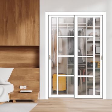 3 Panel Bypass Sliding Closet Door with Frosted, Clear or Textured Glass Insert LFCT-1869