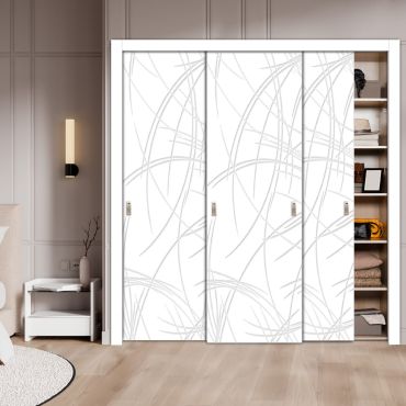  3 Leaf Bypass Sliding Closet Door With Modern Engraved Design 3SCD - 2206
