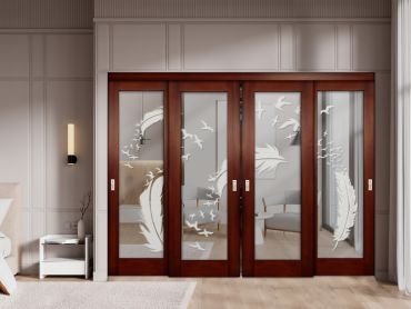 4 Leaf Premium Line Bypass Sliding Closet Door with Mirror Insert & Frosted Design SCD-1634