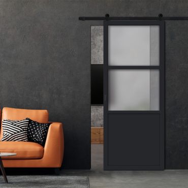 Loft Style Sliding Barn Door with Glass Panel LSBD-1412