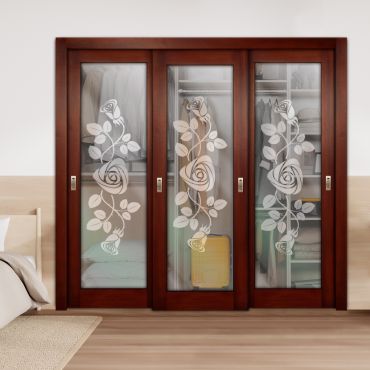 3 Leaf Premium Line Bypass Sliding Closet Door with Glass Insert & Frosted Design PBS3-1676