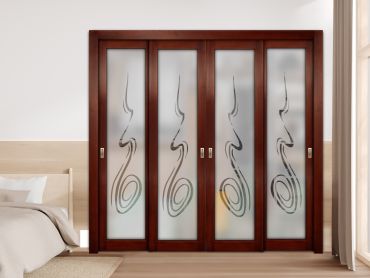 4 Leaf Premium Line Bypass Sliding Closet Door with Glass Insert & Frosted Design PBSW-1711