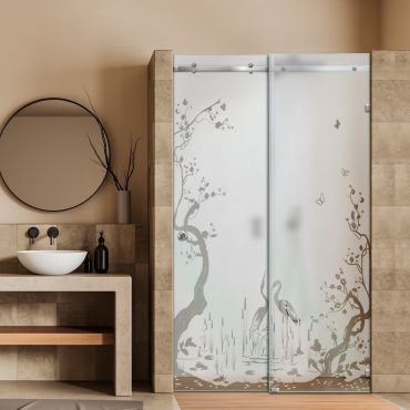 Frameless Sliding Glass Shower Door with Frosted Design FSGS - 2261