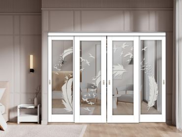 4 Leaf Premium Line Bypass Sliding Closet Door with Mirror Insert & Frosted Design SCD-1634