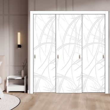  3 Leaf Bypass Sliding Closet Door With Modern Engraved Design 3SCD - 2206