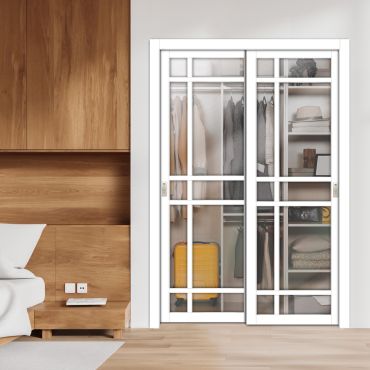 3 Panel Bypass Sliding Closet Door with Frosted, Clear or Textured Glass Insert LFCT-1870