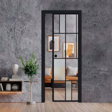 Frameless Glass Pocket Door Industrial Style PSGDIS-0639