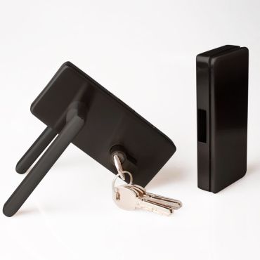 Office Glass Door Lock Set with Latch, Thumbturn Handle, and Strike Box (Stainless Steel and Matte Black)