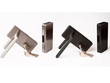 Office Glass Door Lock Set with Latch, Thumbturn Handle, and Strike Box (Stainless Steel and Matte Black)