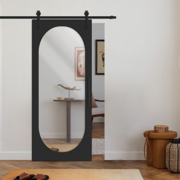 Mirror Sliding Barn Door with Oval Shape Mirror Insert WMD-0863
