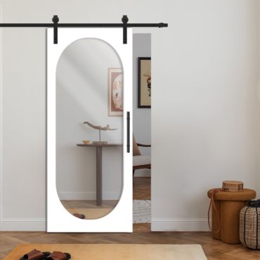 Mirror Sliding Barn Door with Oval Shape Mirror Insert WMD-0863