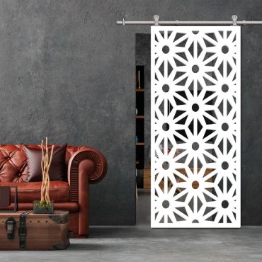 Sliding Barn Door With Wooden Design & Glass Insert Options SBDW - 0672