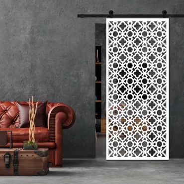Sliding Barn Door With Wooden Design & Glass Insert Options SBDW - 0676