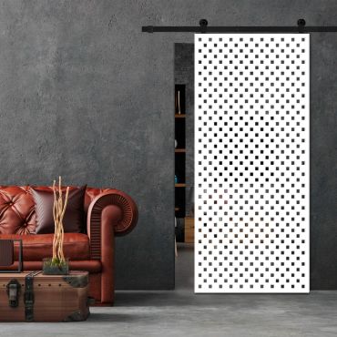 Sliding Barn Door With Wooden Design & Glass Insert Options SBDW - 0680